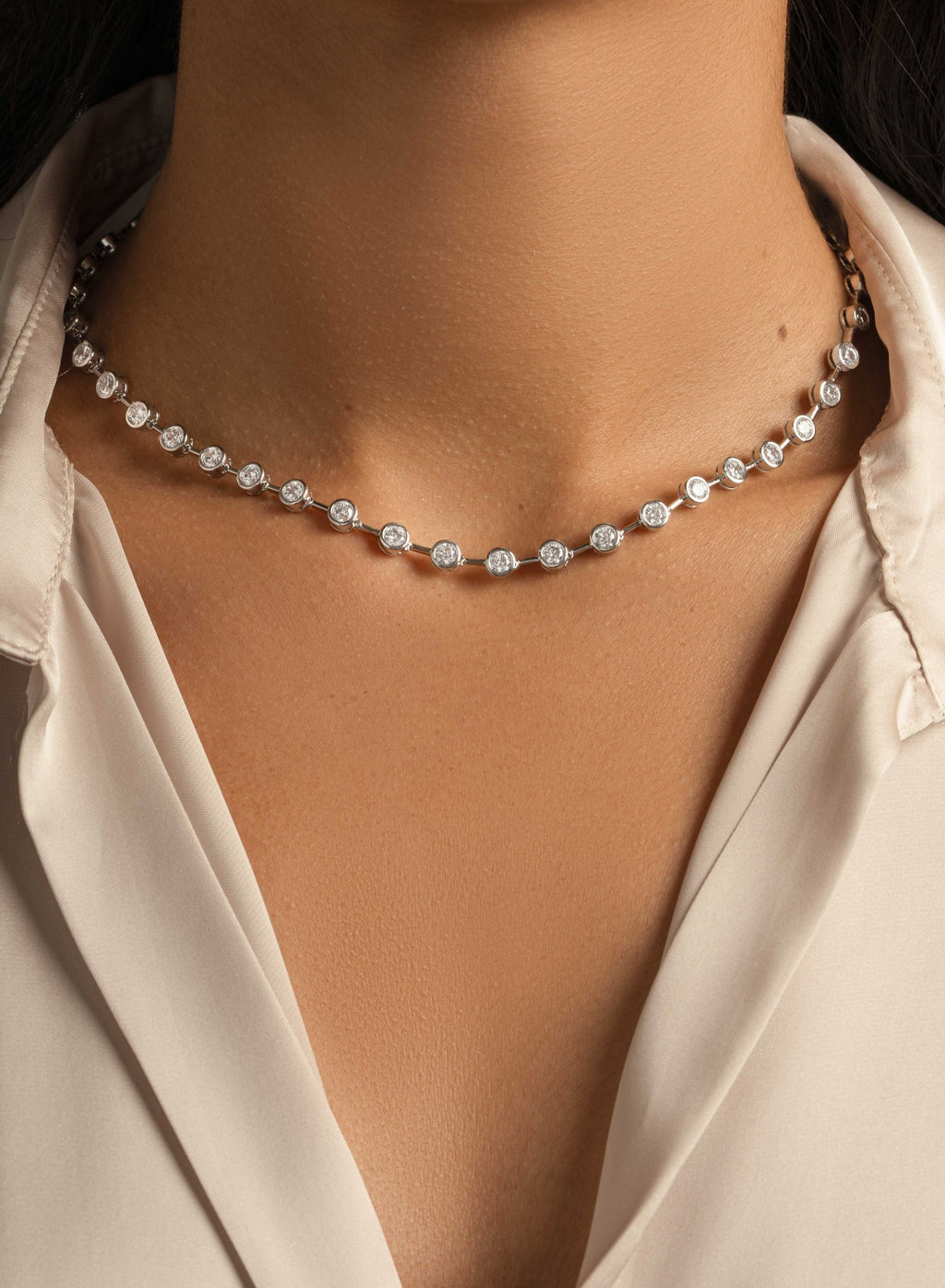 Bezel Station Tennis Necklace