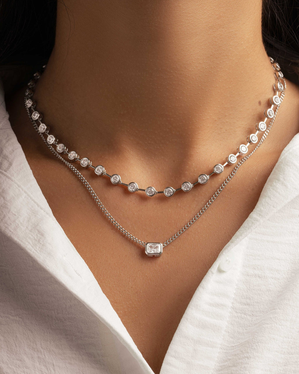 Bezel Station Tennis Necklace