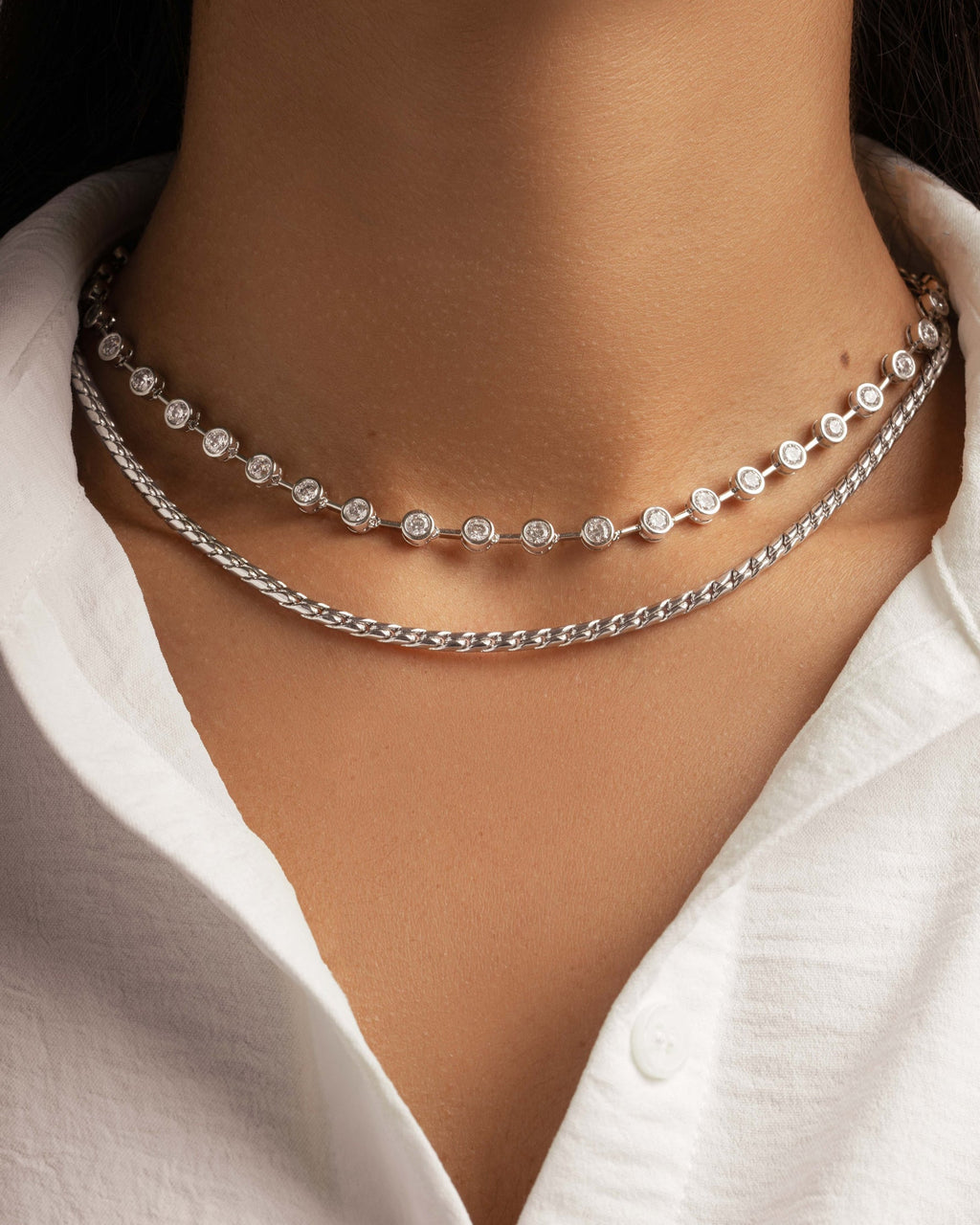 Bezel Station Tennis Necklace