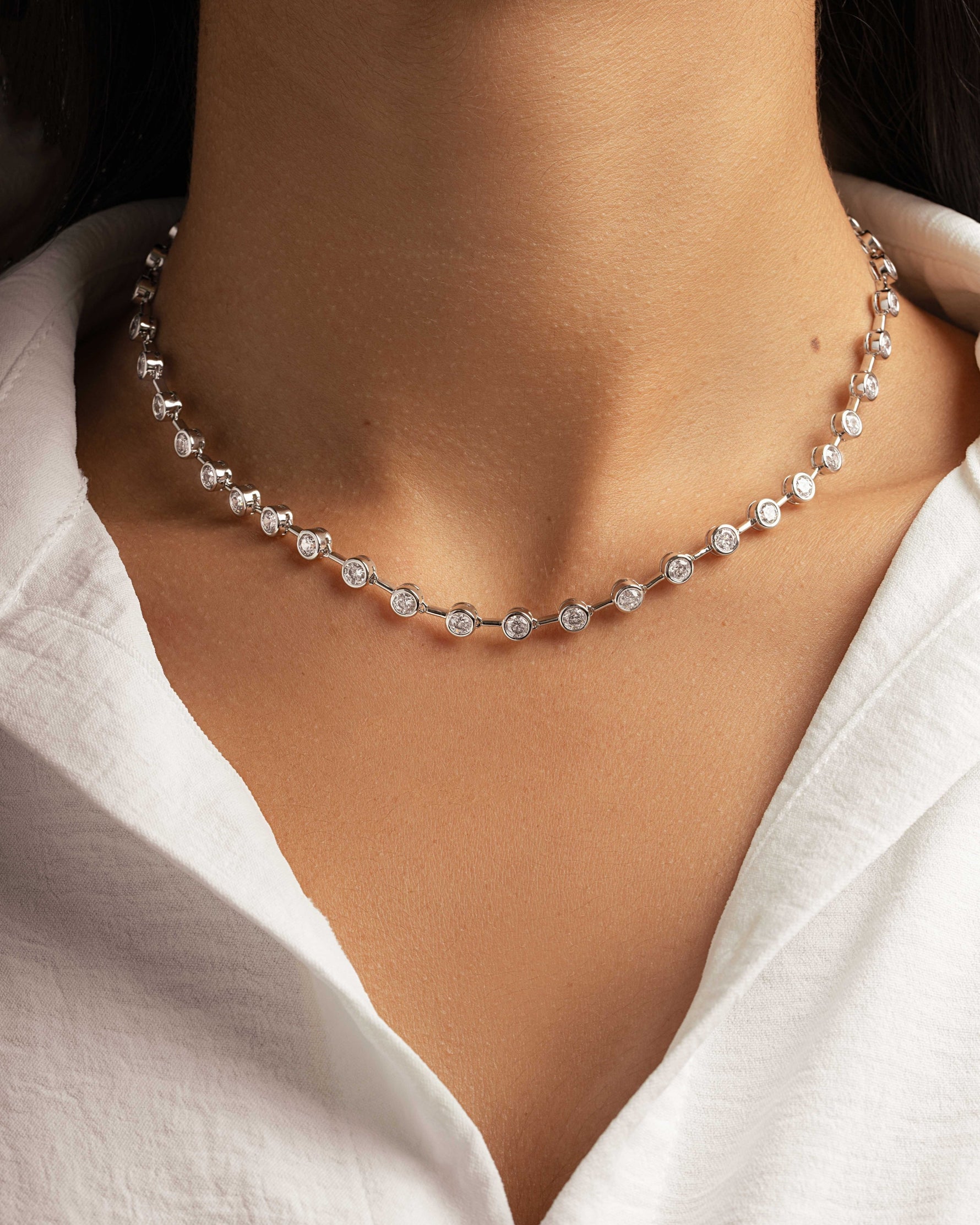 Bezel Station Tennis Necklace