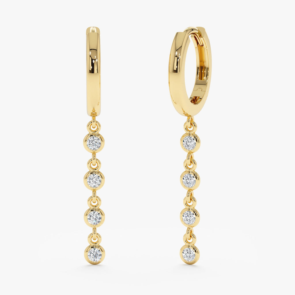 Bezel Diamond Long Charm Huggies