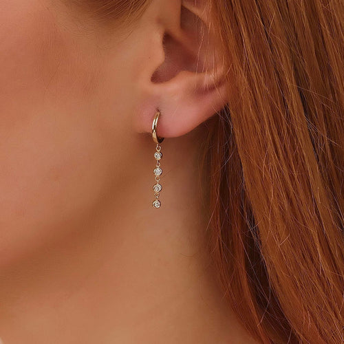 Bezel Diamond Long Charm Huggies