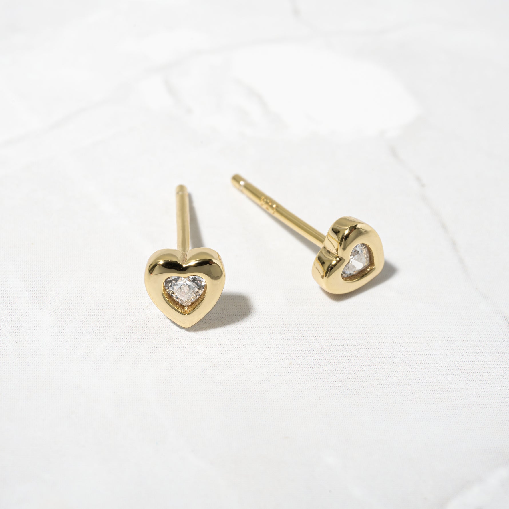 Bezel Heart Solitaire Studs