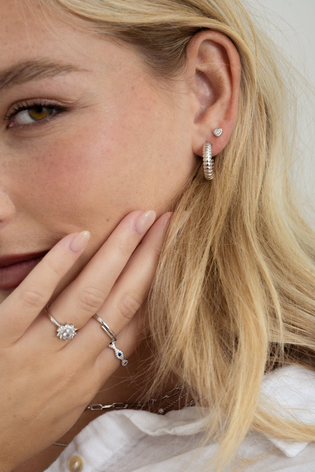 Bezel Heart Solitaire Studs