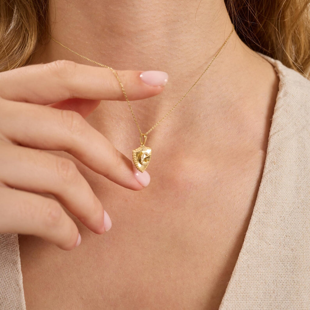 C Letter Diamond Shield Initial Necklace