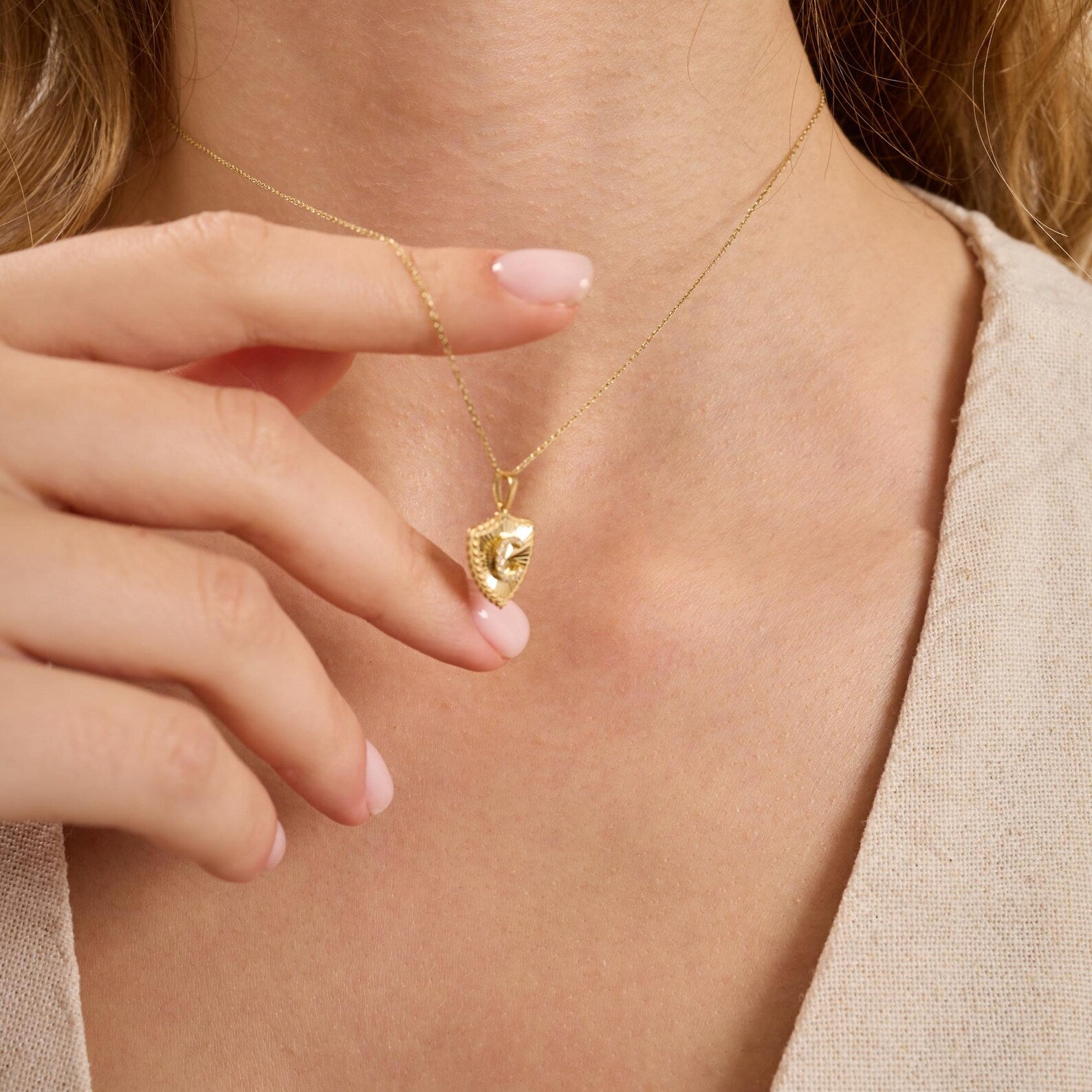 C Letter Diamond Shield Initial Necklace