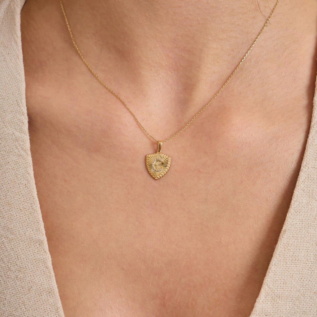 C Letter Diamond Shield Initial Necklace