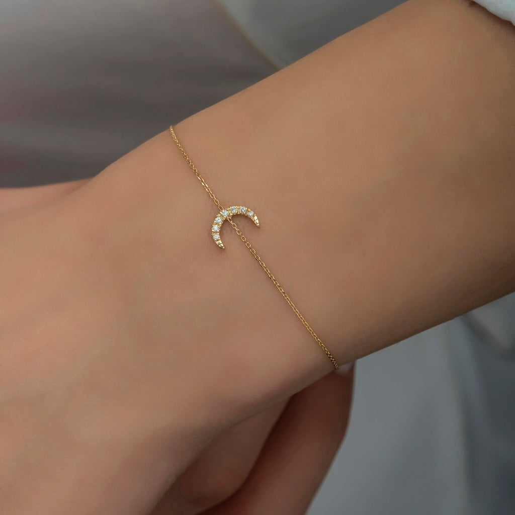 Crescent Moon Diamond Charm Bracelet