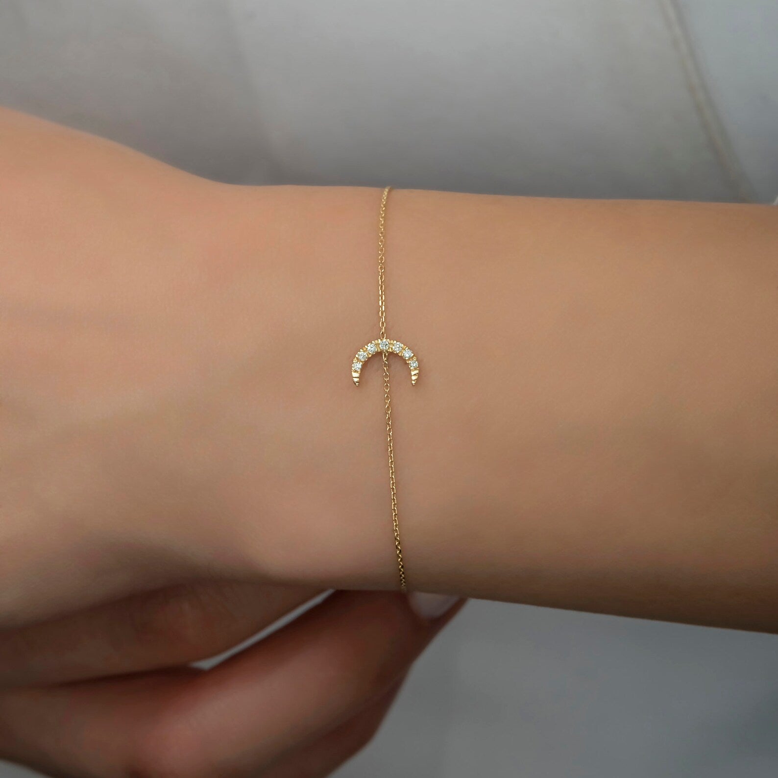 Crescent Moon Diamond Charm Bracelet
