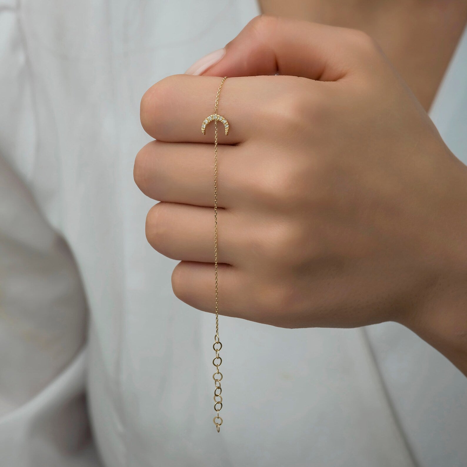 Crescent Moon Diamond Charm Bracelet