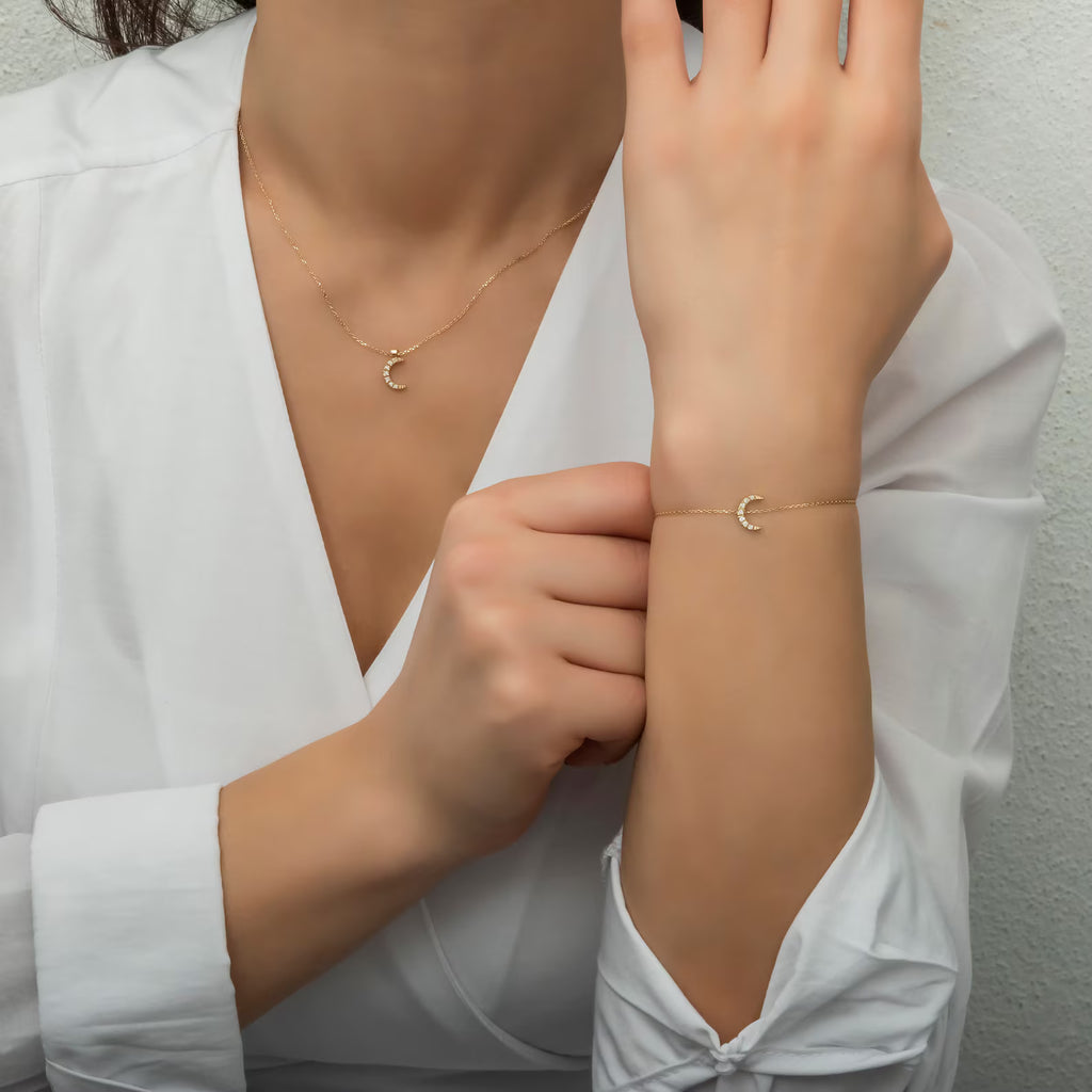 Crescent Moon Diamond Charm Bracelet