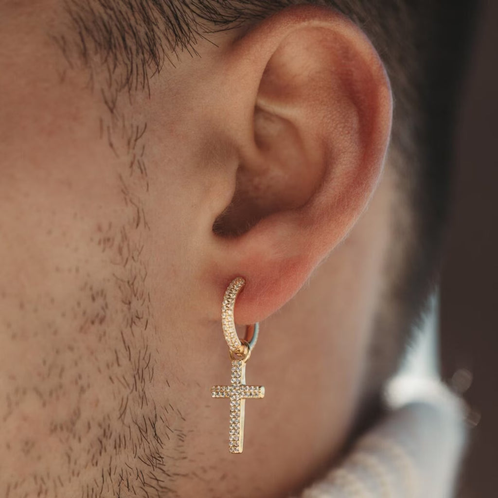 Cross Drop Hoop Earrings
