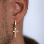 Cross Drop Hoop Earrings