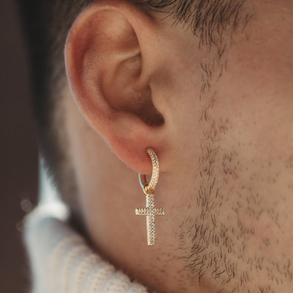 Cross Drop Hoop Earrings