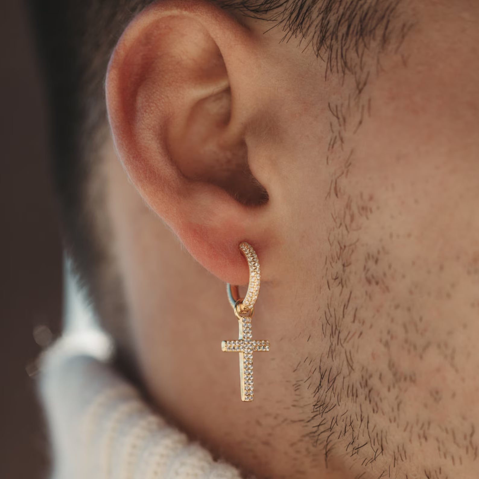 Cross Drop Hoop Earrings