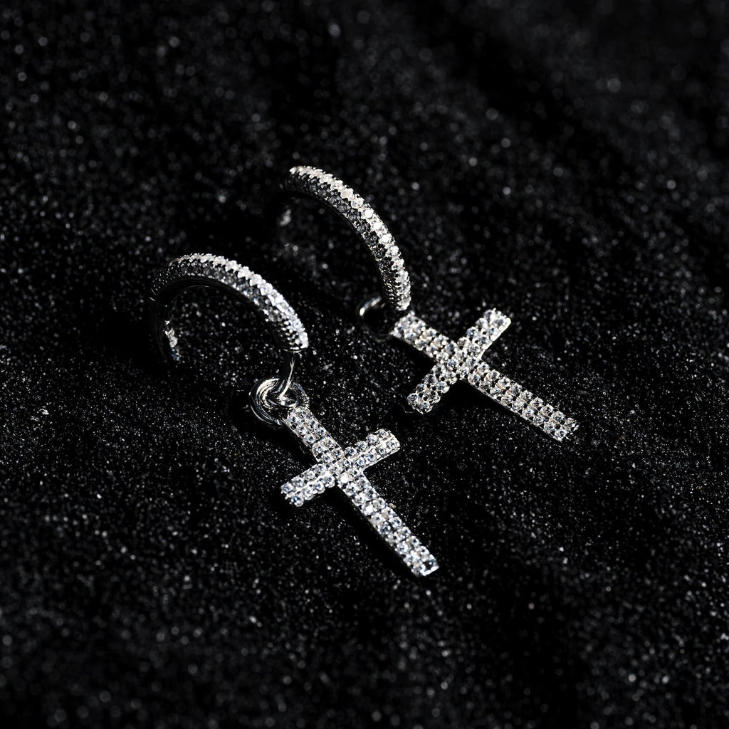 Cross Drop Hoop Earrings
