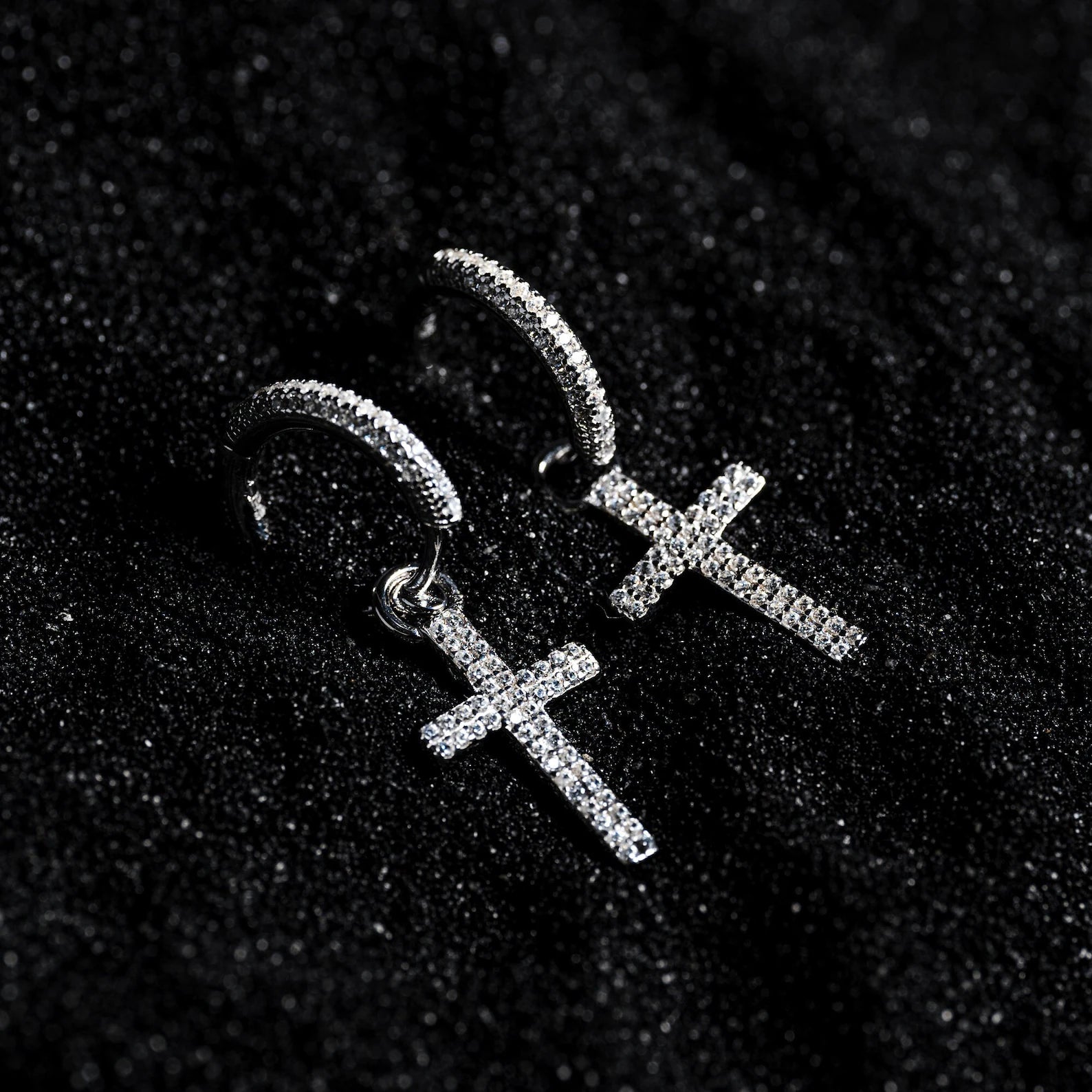 Cross Drop Hoop Earrings