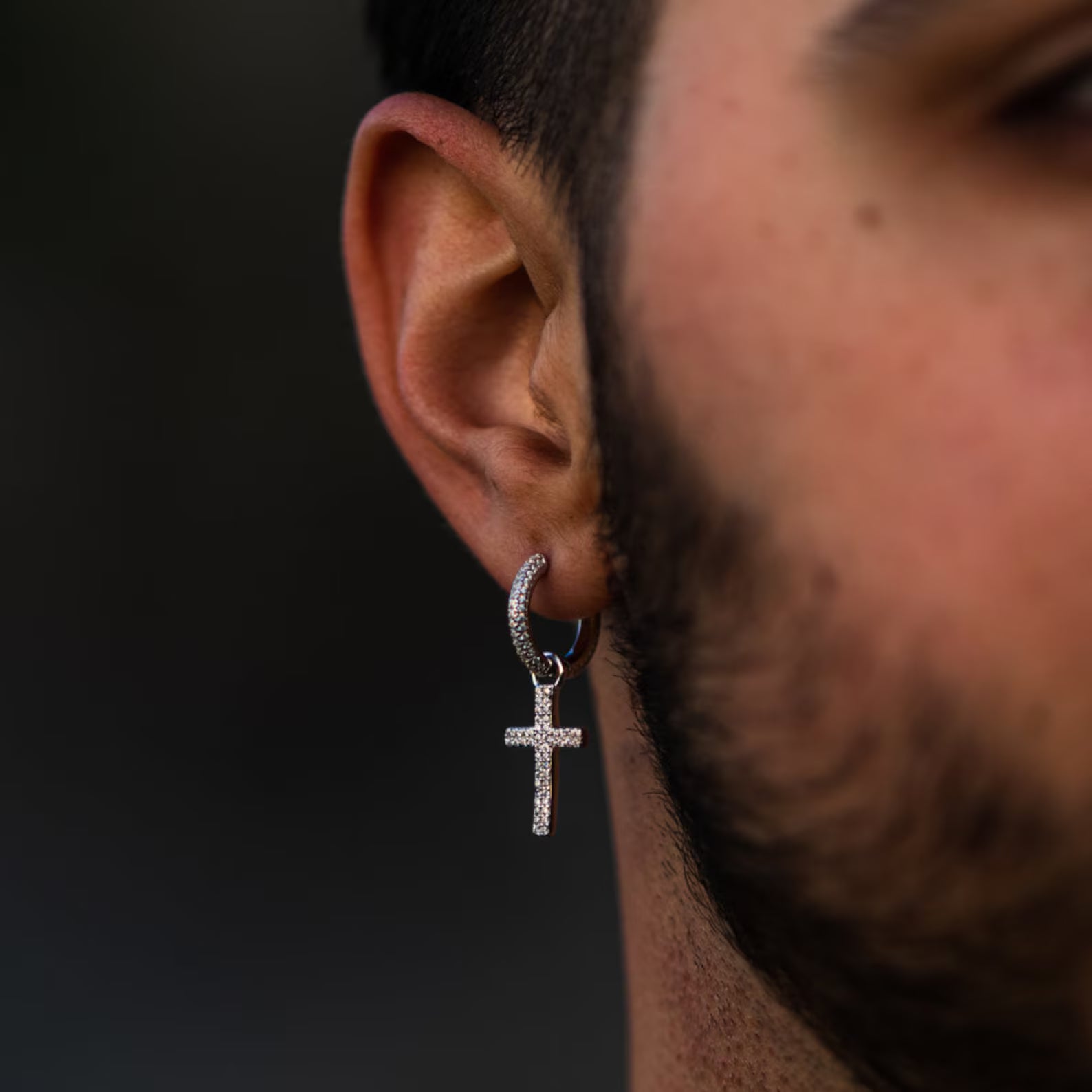 Cross Drop Hoop Earrings