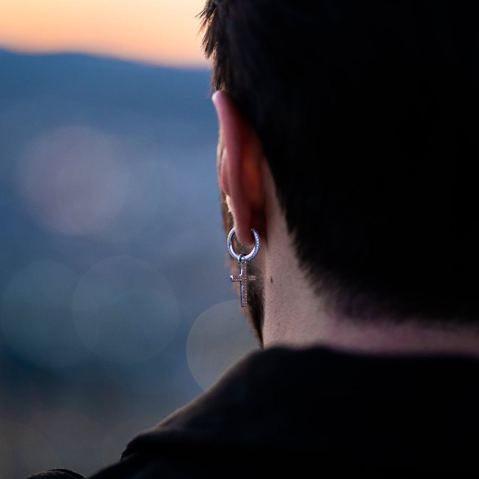 Cross Drop Hoop Earrings