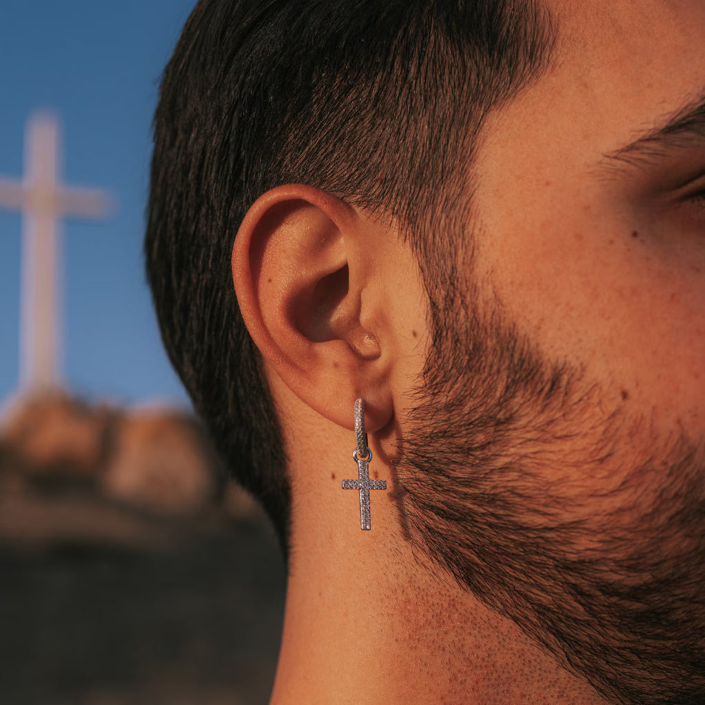 Cross Drop Hoop Earrings