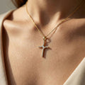 Curved Diamond Cross Necklace