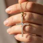 Curved Diamond Cross Necklace
