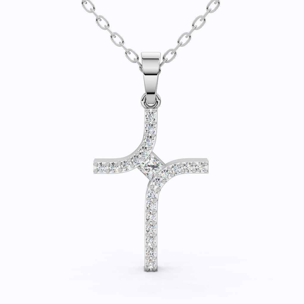 Curved Diamond Cross Necklace