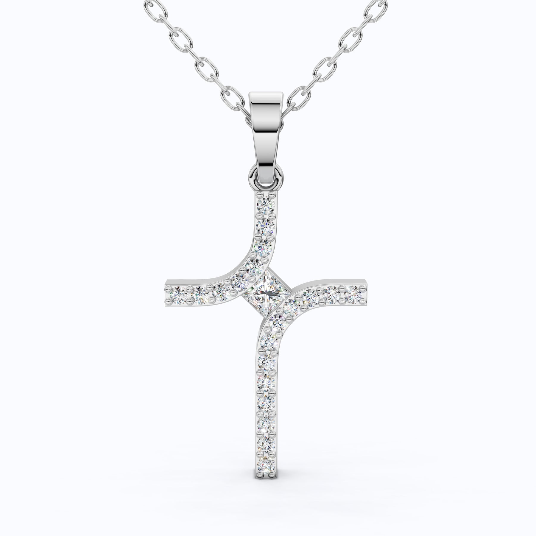 Curved Diamond Cross Necklace