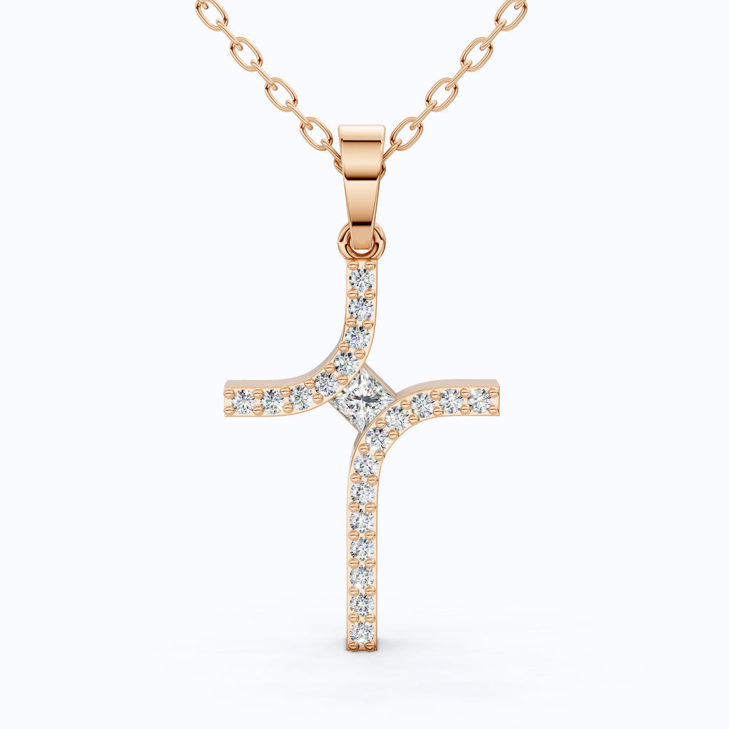 Curved Diamond Cross Necklace