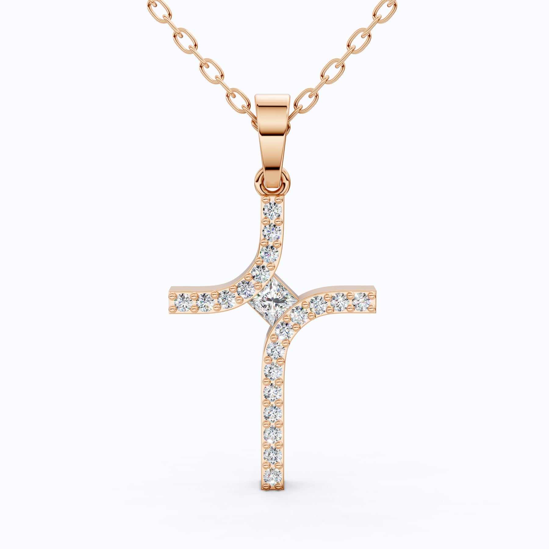 Curved Diamond Cross Necklace