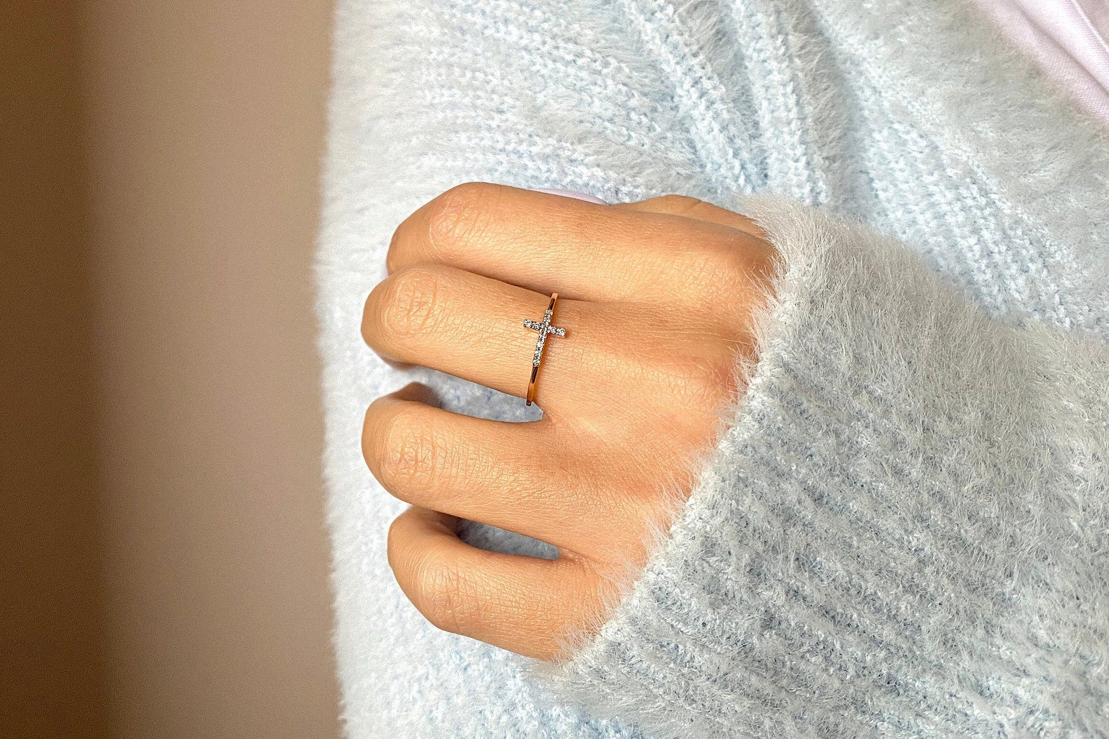 Dainty Cross Diamond Ring
