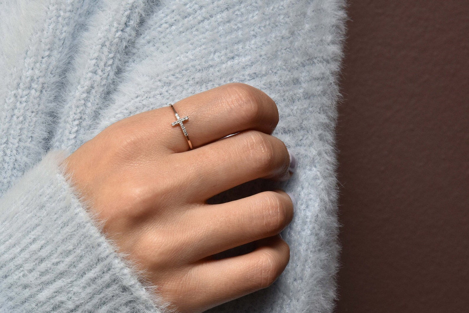 Dainty Cross Diamond Ring