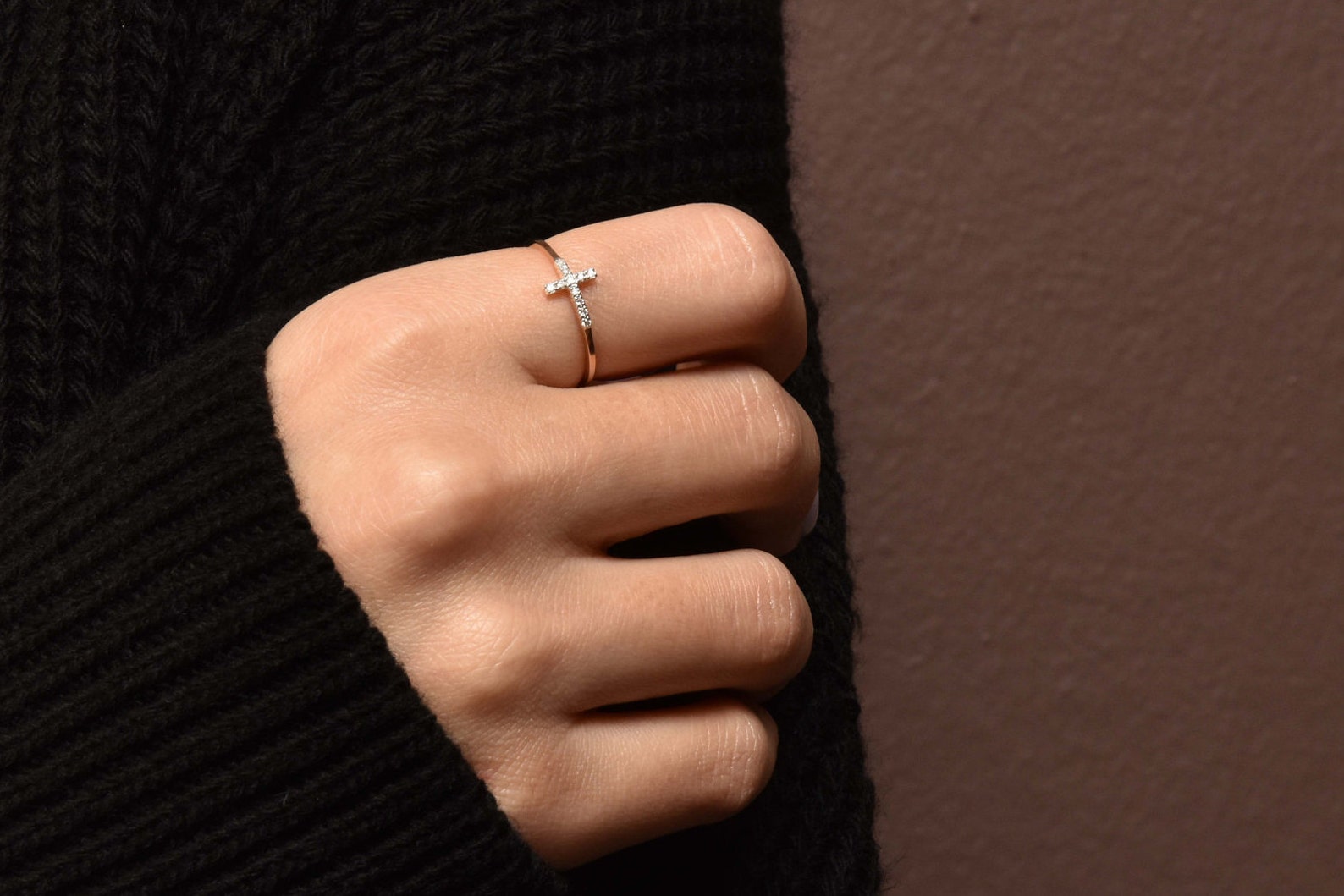 Dainty Cross Diamond Ring