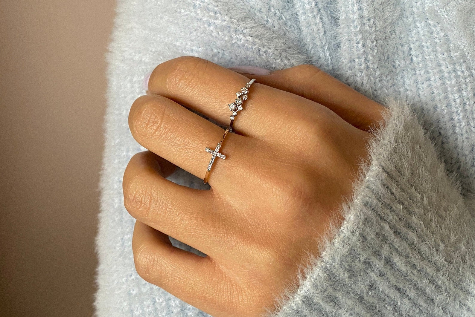 Dainty Cross Diamond Ring