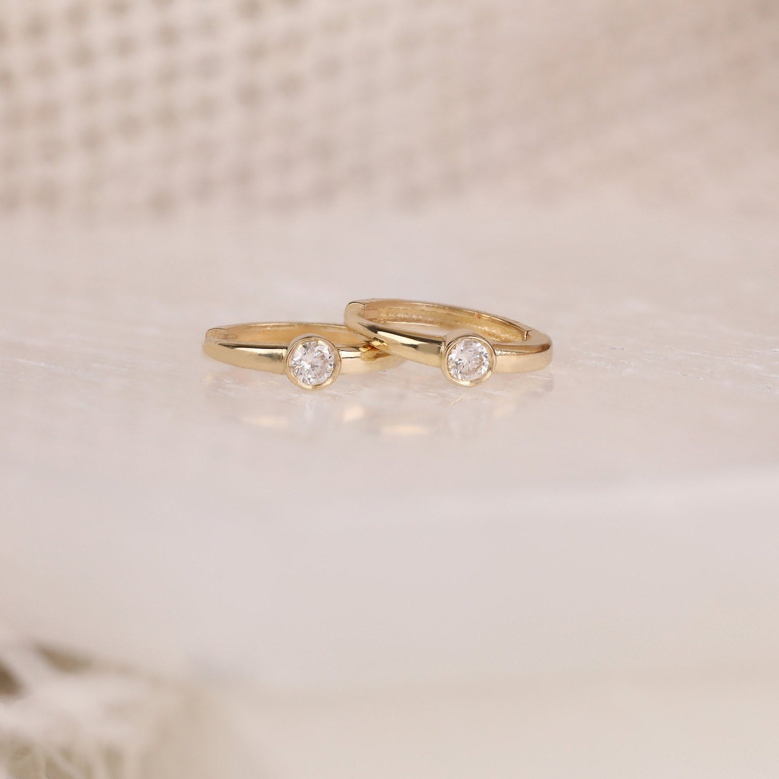 Diamond Bezel Huggies