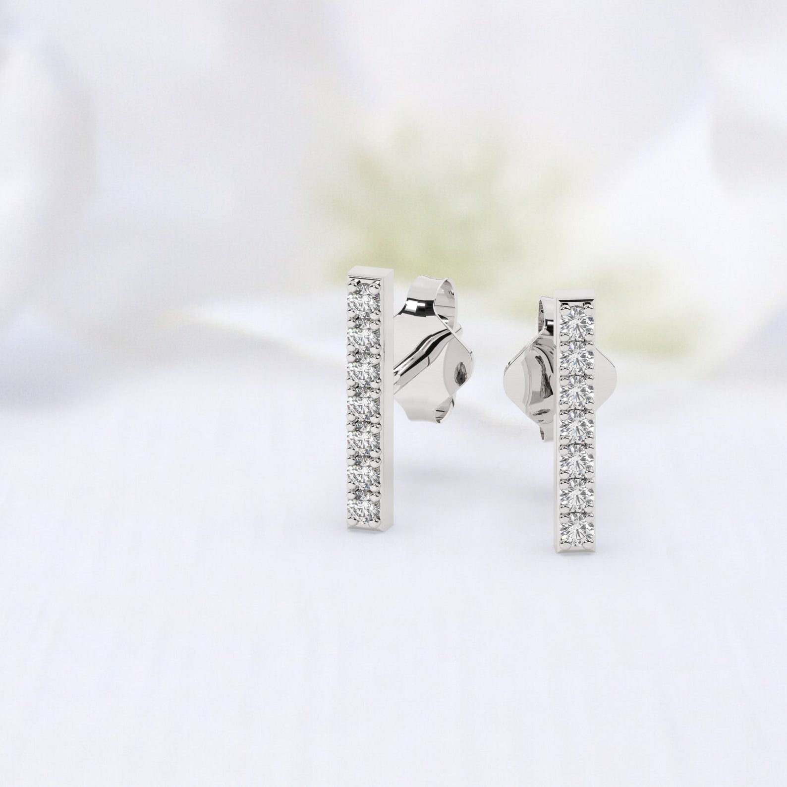 Diamond Bar Stud Earrings