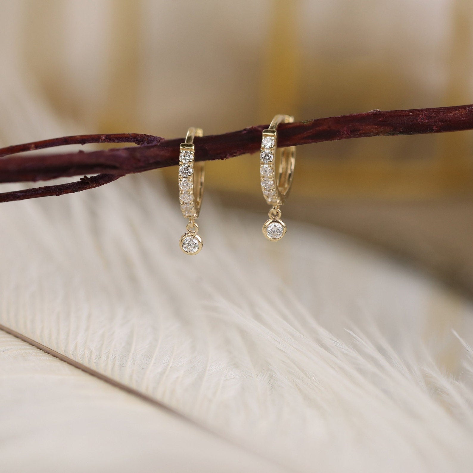 Diamond Dangle Hoop Earrings