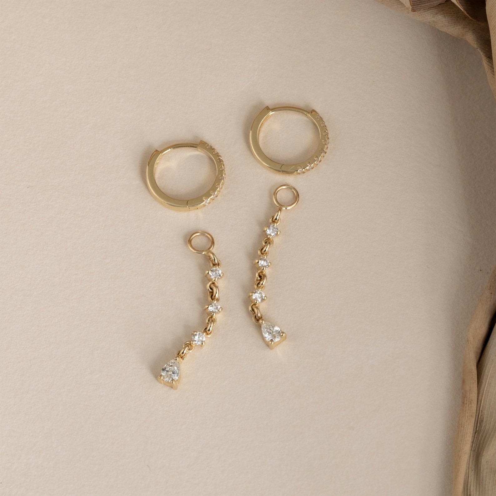 Diamond Drop Chain Huggies