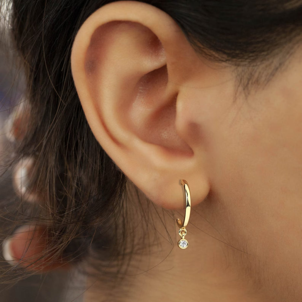Diamond Drop Hoop Earrings