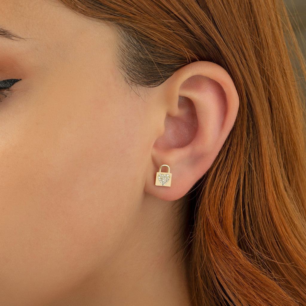 Diamond Love Lock Studs