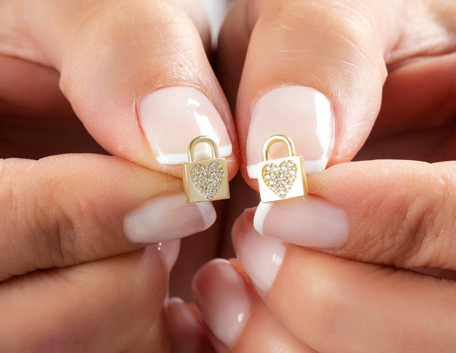 Diamond Love Lock Studs
