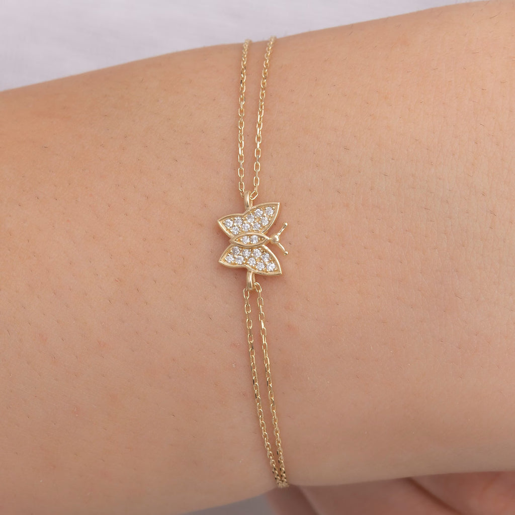 Diamond Set Butterfly Charm Bracelet