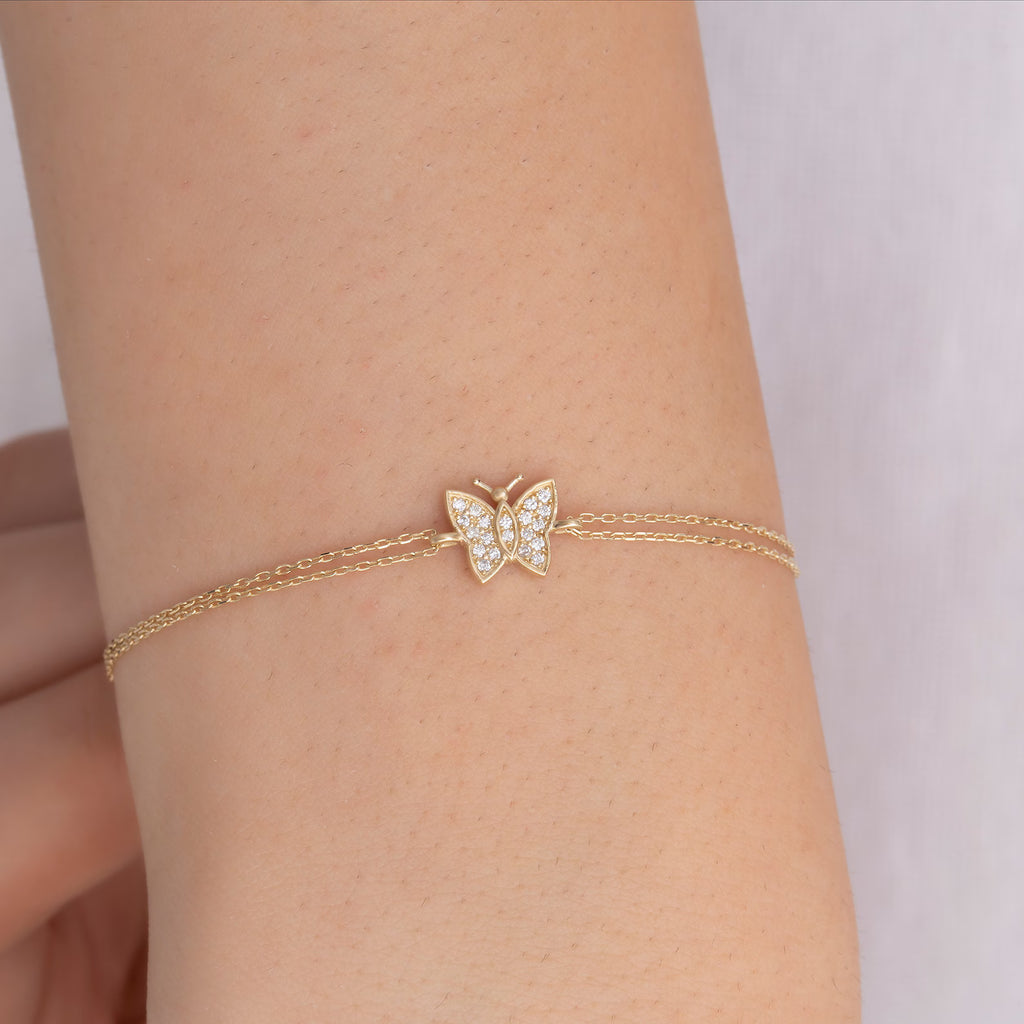 Diamond Set Butterfly Charm Bracelet