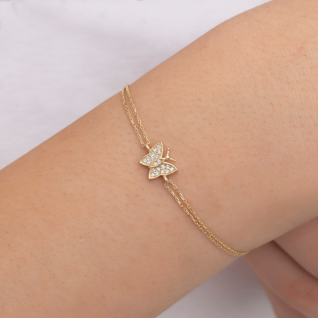 Diamond Set Butterfly Charm Bracelet
