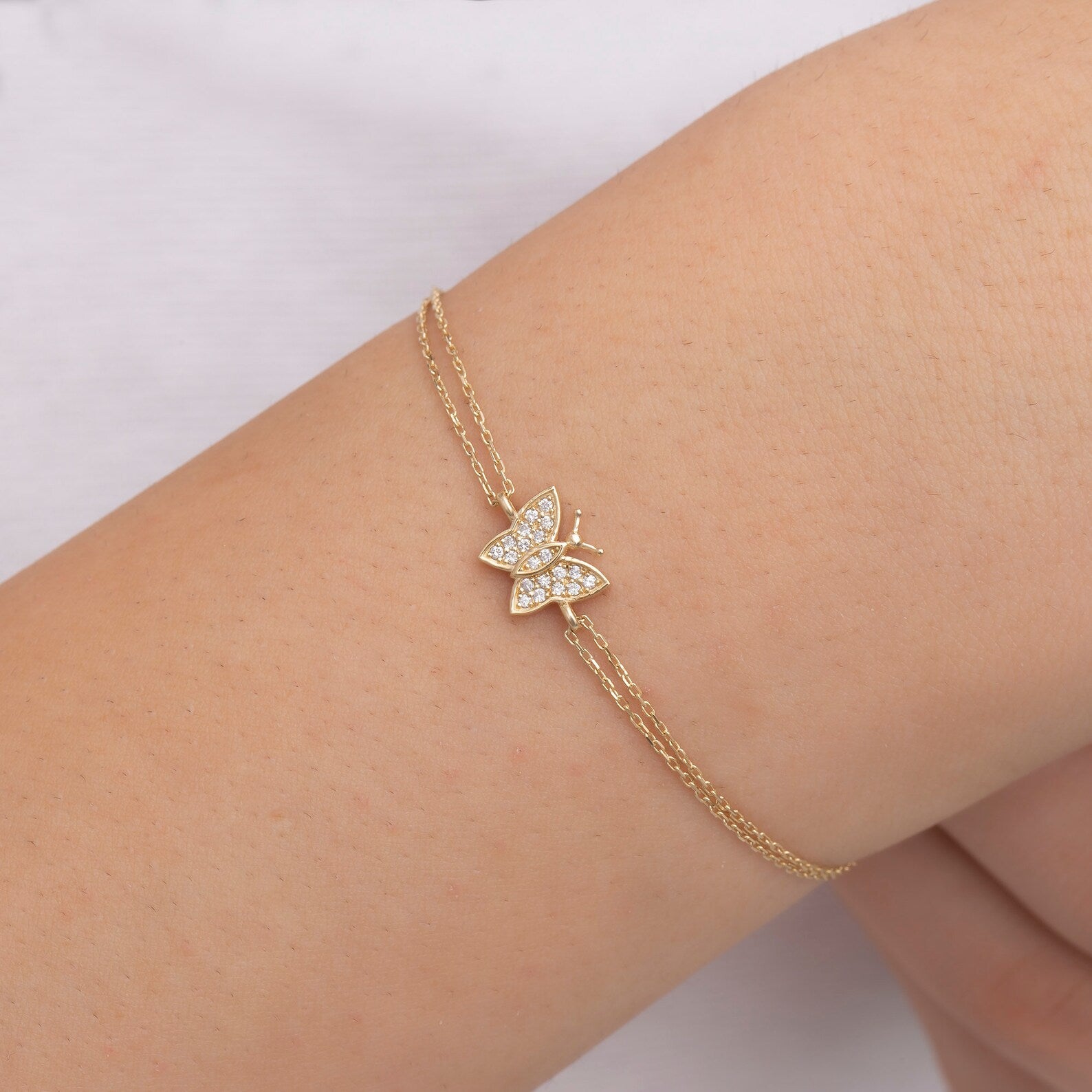 Diamond Set Butterfly Charm Bracelet