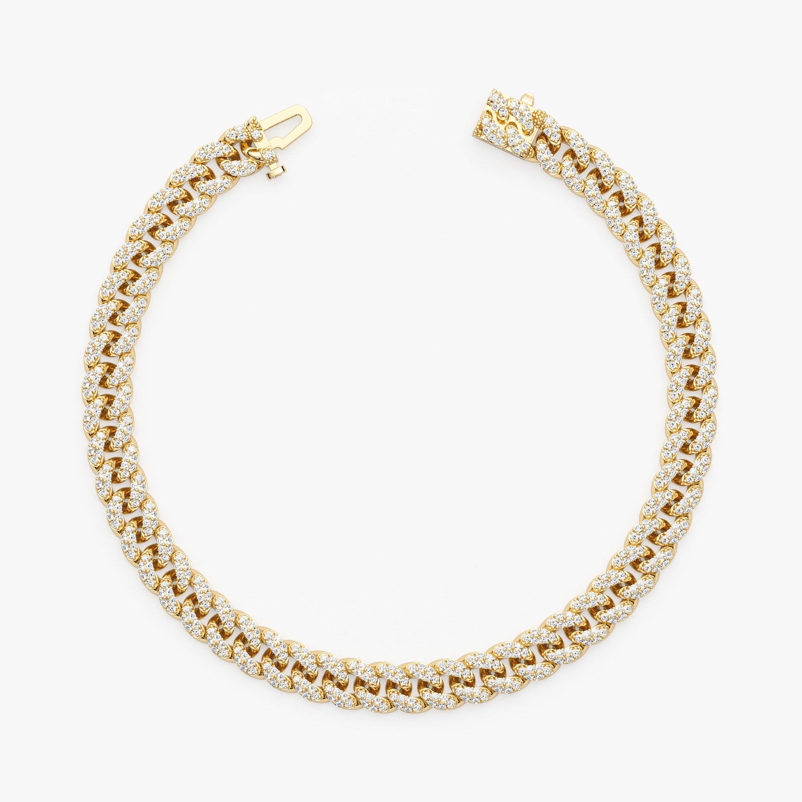 Diamond Set Cuban Link Chain Bracelet