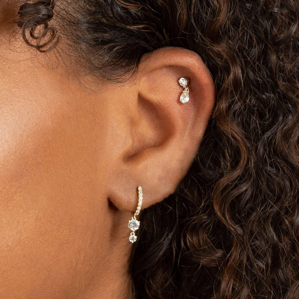 Double Drop Diamond Huggie Earrings