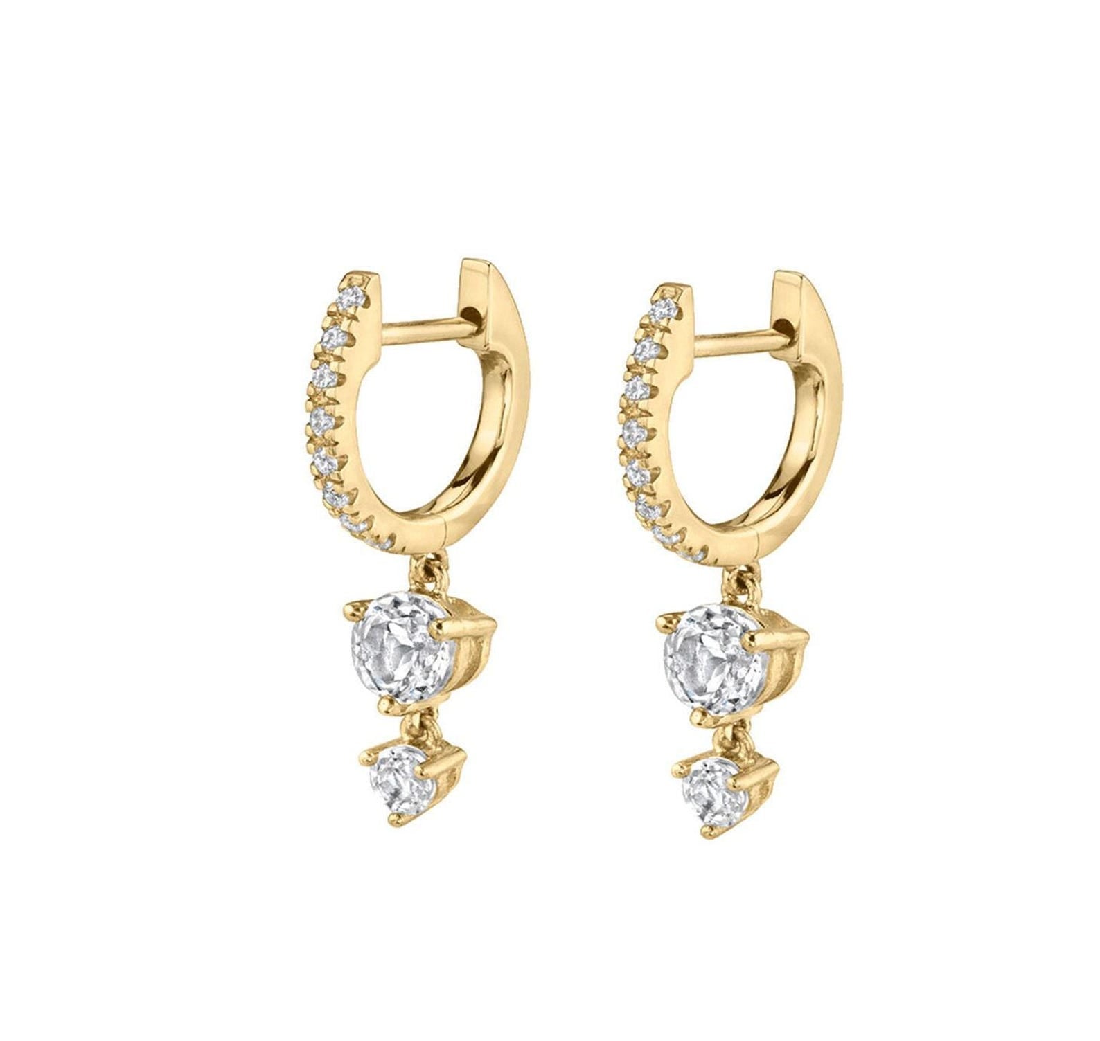 Double Drop Diamond Huggie Earrings