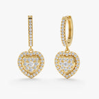 Double Heart Halo Drop Earrings