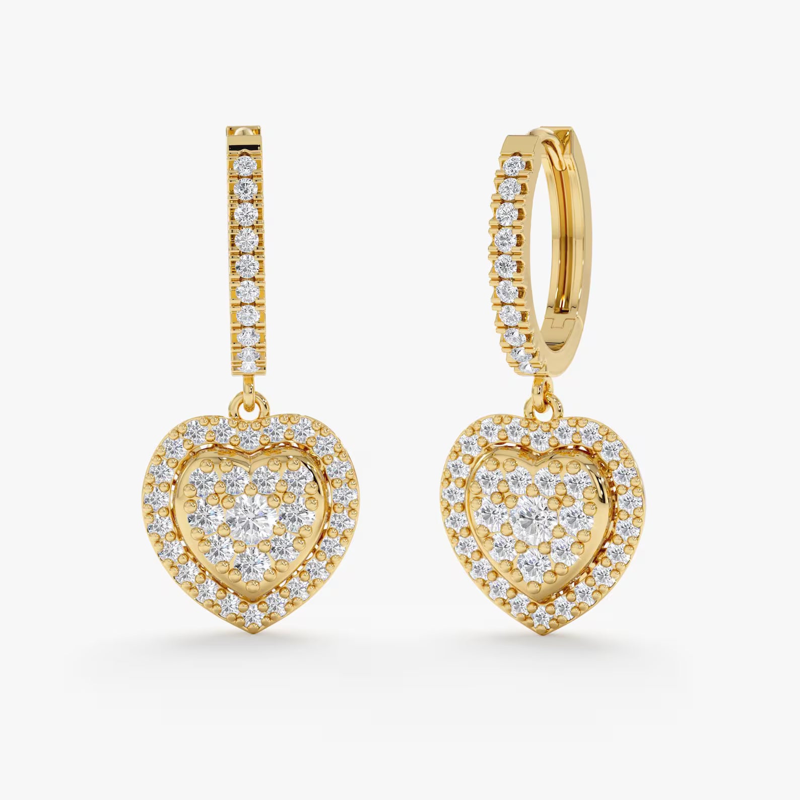 Double Heart Halo Drop Earrings